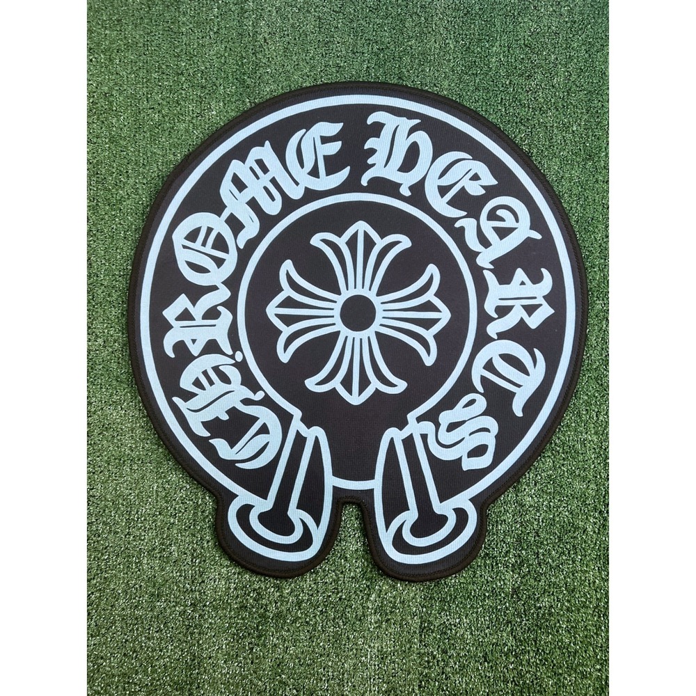 Chrome Hearts Horseshoe Logo Circular Rug Black Light Blue Accent Mat 22in
